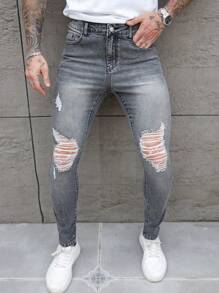 Manfinity LEGND Men's Light Grey Washed Stretch Skinny Jeans, Urban Chilled - Light Grey - View 1