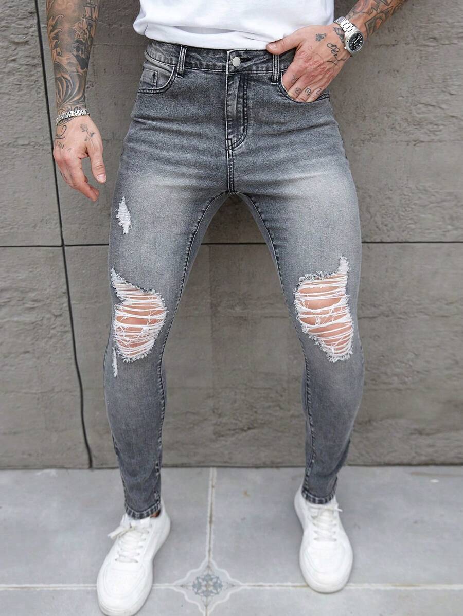 Manfinity LEGND Men's Light Grey Washed Stretch Skinny Jeans, Urban Chilled - Light Grey - View 1