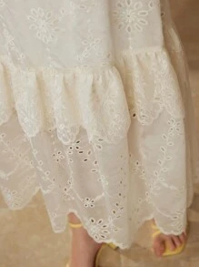 MOTF PREMIUM FLORAL EMBROIDERY RUFFLE TRIM DRESS - Beige - View 3