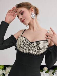 MOTF Soiréza VESTIDO CON DETALLES DE PERLAS FALSAS Y CREMALLERA - Negro - Ver 6