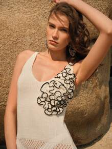 Anewsta Vestido tipo cubre con tirantes finos, escote de contraste, sexy y casual, perfecto para vacaciones - Blanco y Negro - Ver 8
