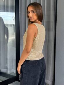 Women's Solid Color Fashionable Front Tie Sequin Camisole Summer - Apricot - View 2