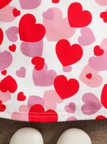 SHEIN Baby Girl Summer Cute Casual Knit Stretch Heart Print Cap Sleeve Dress