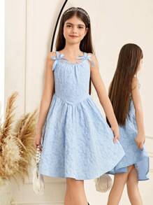 SHEIN 少女优雅、甜美、可爱的细肩带公主裙 - 藍色 - 查看 4