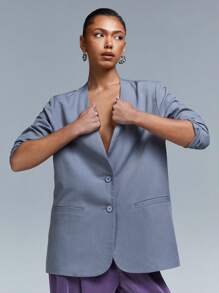 Athîral Ladies' Solid Color Single-Breasted Long Sleeve Casual Blazer - Light Grey - View 3