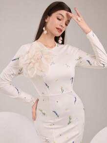Modelyn Women's Elegant 3D Floral Decor Mermaid Fitted Arabic Style Dress - Multicolor - View 4