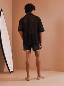 SUMWON Athletic Performance Swim Trunks Beach Volleyball Surfing Quick Drying Waterproof Summer Holiday Pool Shorts With Side Pockets Classic Curve Design Retro Racing Style Slim Fit - Black - View 5