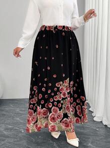 Modelyn Falda de corte evasé con estampado floral para tallas grandes, ajuste regular para primavera/verano - Multicolor - Ver 4