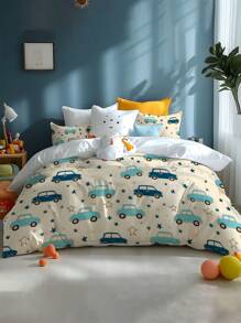 2/3pcs Cute Cartoon Car & Star Pattern Printed Washed Microfiber Bedding Set, Soft & Comfortable, Suitable For Bedroom, Guest Room, Children's Room, Parent-Child, Hotel, School Dormitory (Including Pillowcase) - Multicolor - View 2