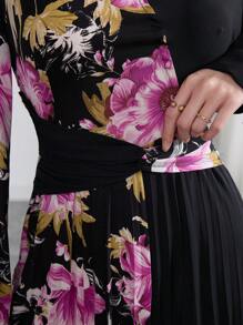 Modelyn Robe plissée élégante à imprimé floral patchwork pour femme - Multicolore - Voir 2