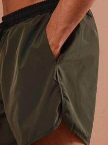 SUMWON Premium Athletic Beach Swim Trunks With Curved Hem Design, Moisture-Wicking Performance Fabric For Swimming, Surfing, Beach Sports, Adjustable Drawstring Waistband, Mid-Thigh Length - Army Green - View 6