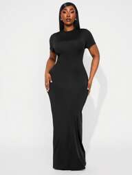Radiana Plus Size Spring/Summer Elegant Solid Color Slim Fit Dress,Ibiza,Nashville,Rave,Modest,Chic,