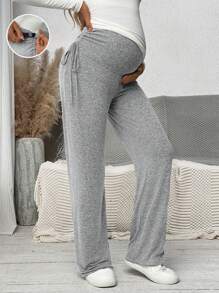 SHEIN High Waist Ruched Side Bow Maternity Pants With Adjustable Waistline - Light Grey - View 1