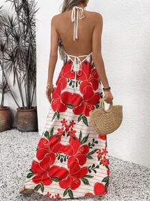 Breezaya Women's New Fashion Summer Vacation Spaghetti Strap Neck Print A-Line Dress