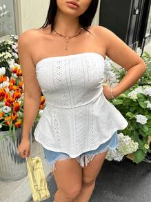 SHEIN EZwear White Embroidered See-Through Plus Size Tube Top For Women - White - View 5