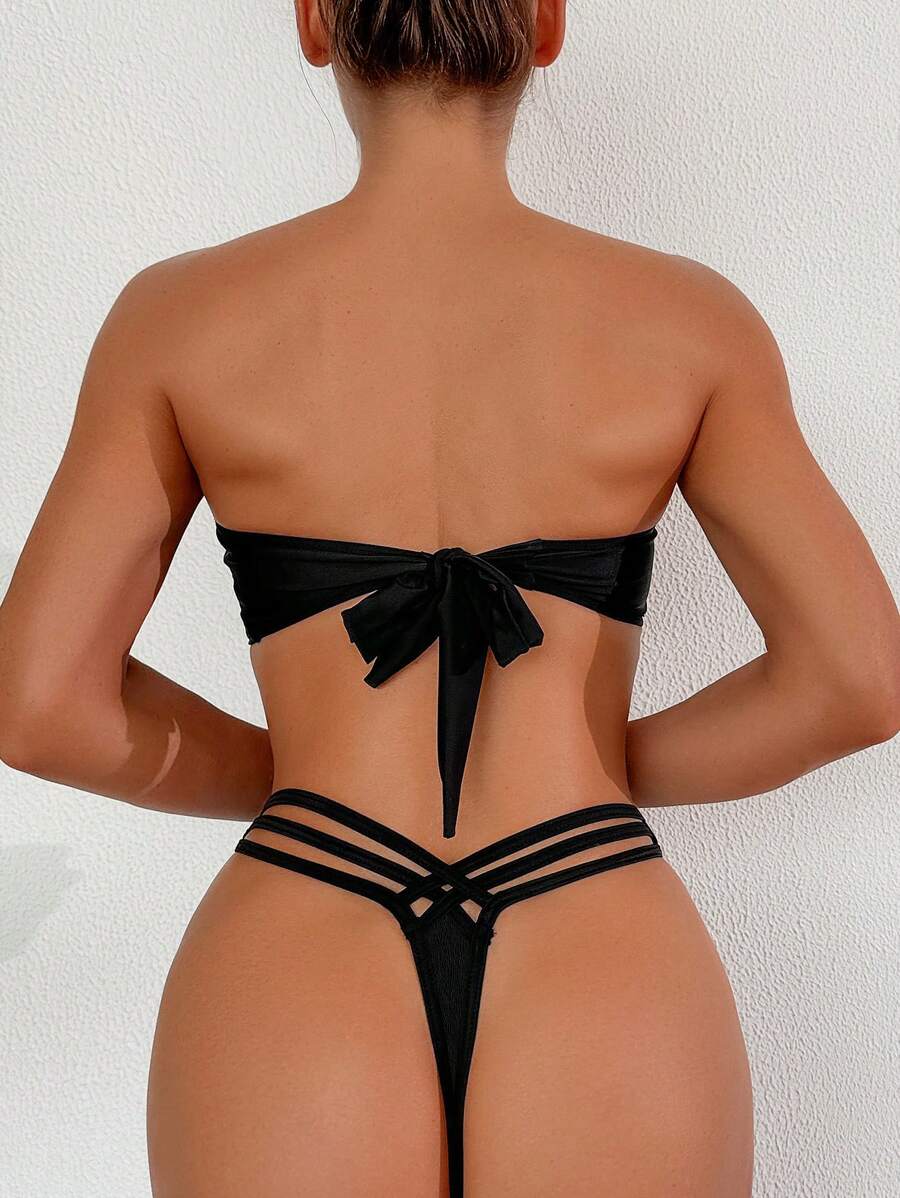 Swim SXY Springbreak Women's Black Textured Fabric Cheeky Hipster Bikini Bottom, Sexy Summer Beach Vacation Wear And Music Festival Boho