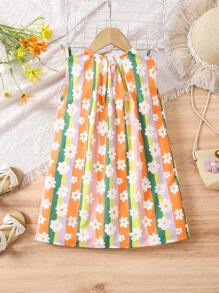 SHEIN Girls Young Girl Colorful Dopamine Vacation Dress - Multicolor - View 2