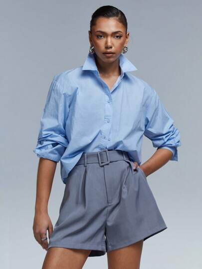 Athîral Women's Solid Color Pleated Loose Casual Shorts With Pockets