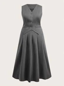 SHEIN EZwear 大码灰色长裙和西装外套套装，春夏