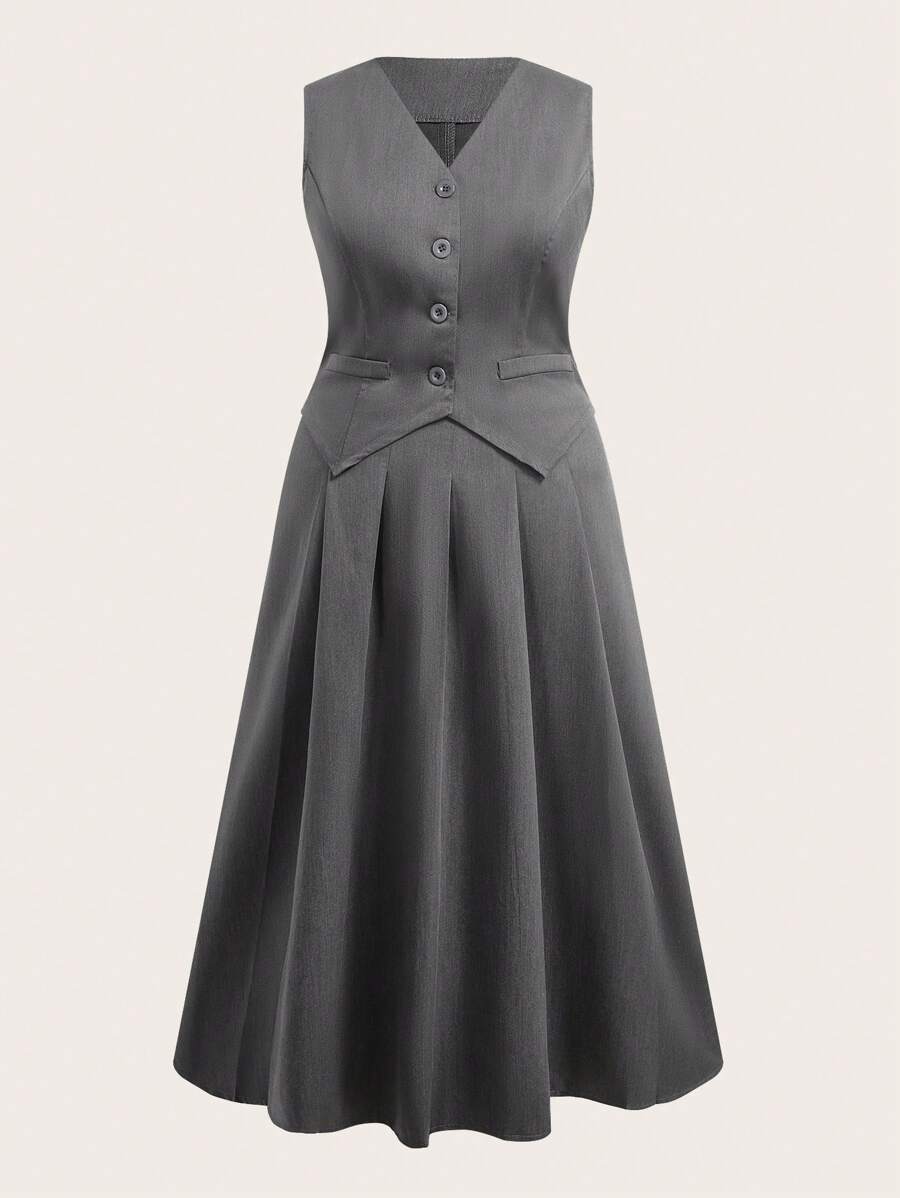 SHEIN EZwear 大码灰色长裙和西装外套套装，春夏