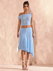 SHEIN BAE Completo da donna composto da top corto con scollo asimmetrico e minigonna, 2 pezzi di