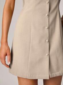 SHEIN Forever 21 春夏女士浪漫/舞会/正式/生日/90 年代服装/商务休闲女士/优雅/西装女士/外出/时尚女士/休闲/Y2k 服装/俱乐部/办公室/鸡尾酒会/复古/紧身/狂欢服装/有趣/优雅/老钱风格/街头服饰/节日/度假/乡村音乐会/工作服/朴素/春假/单身女郎/音乐会/坏人/基本款/条纹/合身/ A 字型迷你连衣裙 - 卡其色 - 查看 6