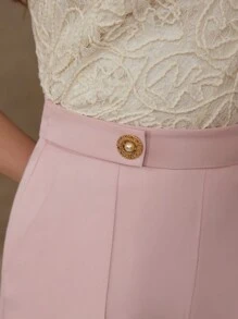 MOTF PREMIUM BUTTON DECOR PRESS CREASE SUIT PANTS - Pink - View 2