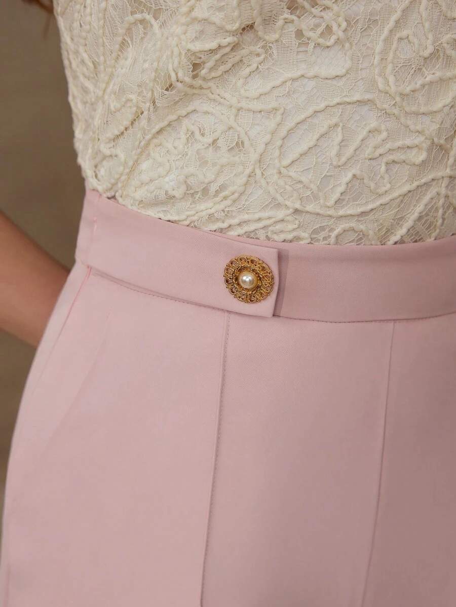 MOTF PREMIUM BUTTON DECOR PRESS CREASE SUIT PANTS - Pink - View 2