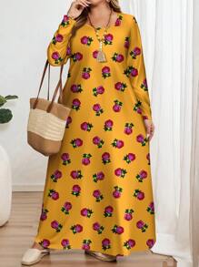 EMERY ROSE 玫瑰印花长袖圆领加大码连衣裙，适合春夏季 - 彩色 - 查看 2