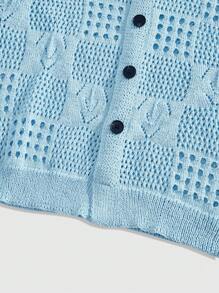 ROMWE MEN Casual Men's Floral Pattern Splice Turndown Collar Cardigan, Vacation - Baby Blue - View 4