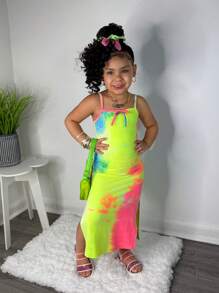 年轻女孩休闲街头风格扎染吊带裙 - 橘色 - 查看 5