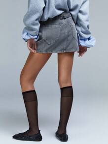 Athîral 女式大贴袋牛仔半身裙 - 灰色 - 查看 5