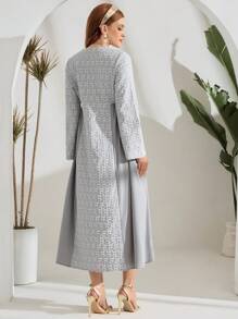 SHEIN Maternity Casual Long Sleeve Patchwork Ribbon Trim Notched Neck Dress