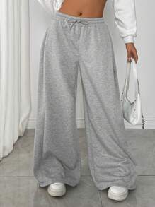 SHEIN EZwear Plus Size Drawstring Waist Loose Sweatpants, Versatile For Sports And Outdoor Activities, Spring/Summer Graduation,Back To School Outfits,Graduation,Teacher Outfits For Women,Back To School