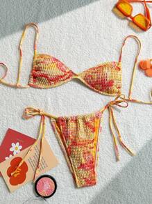 Swim Mod 女士夏季时尚沙滩装套装，细肩带上衣和系带侧比基尼下装两件套泳衣 - 彩色 - 查看 1