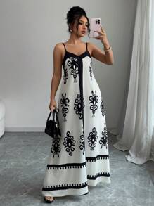 Elenzga Váy suông rộng rãi không tay mới cho nữ có in họa tiết định hình - Nhiều màu - Xem 1