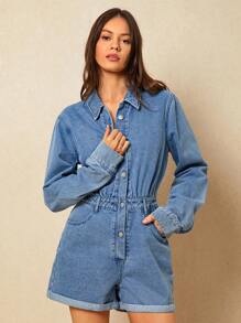 Poéselle Women's Casual Simple Long Sleeve Denim Jumpsuit,Summer Outfits For Women,Western Wear Women,Concert Outfit Women,Cowgirl,Going Out Outfits - Light Wash - View 6