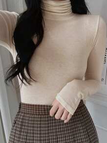 DAZY Women's Casual Solid Color Turtleneck Tight-Fitting T-Shirt, Autumn/Winter