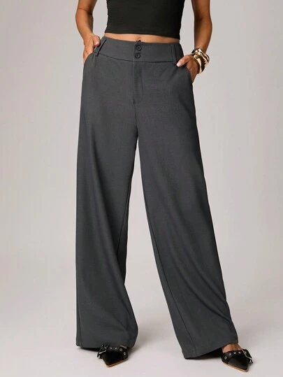 Forever 21 春季新款双腰带直筒宽松女士休闲裤