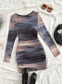 Soleia Autumn/Winter Casual Tie-Dye Long Sleeve Bodycon Dress For Women,Vacation Outfits Women