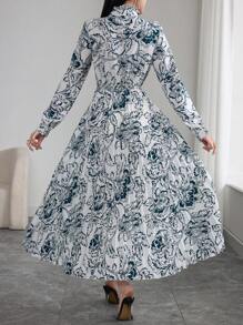 Modelyn Damen Urlaubs-Kleid mit floralem Muster, V-Ausschnitt, Langarm, elegant