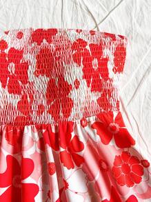 Soleia Bunter Blumenprint Crop Top mit geraffter Taille und gestuftem Saum, geeignet für Urlaub, Date, Nachmittagstee, Urlaub, Musikfestival, Boho-Stil