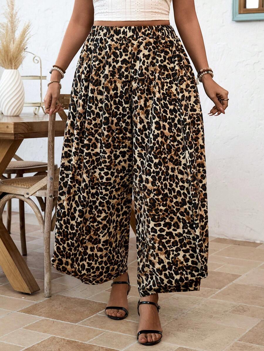SHEIN Clasi 女士度假豹纹灯笼裤 - 咖啡棕 - 查看 1