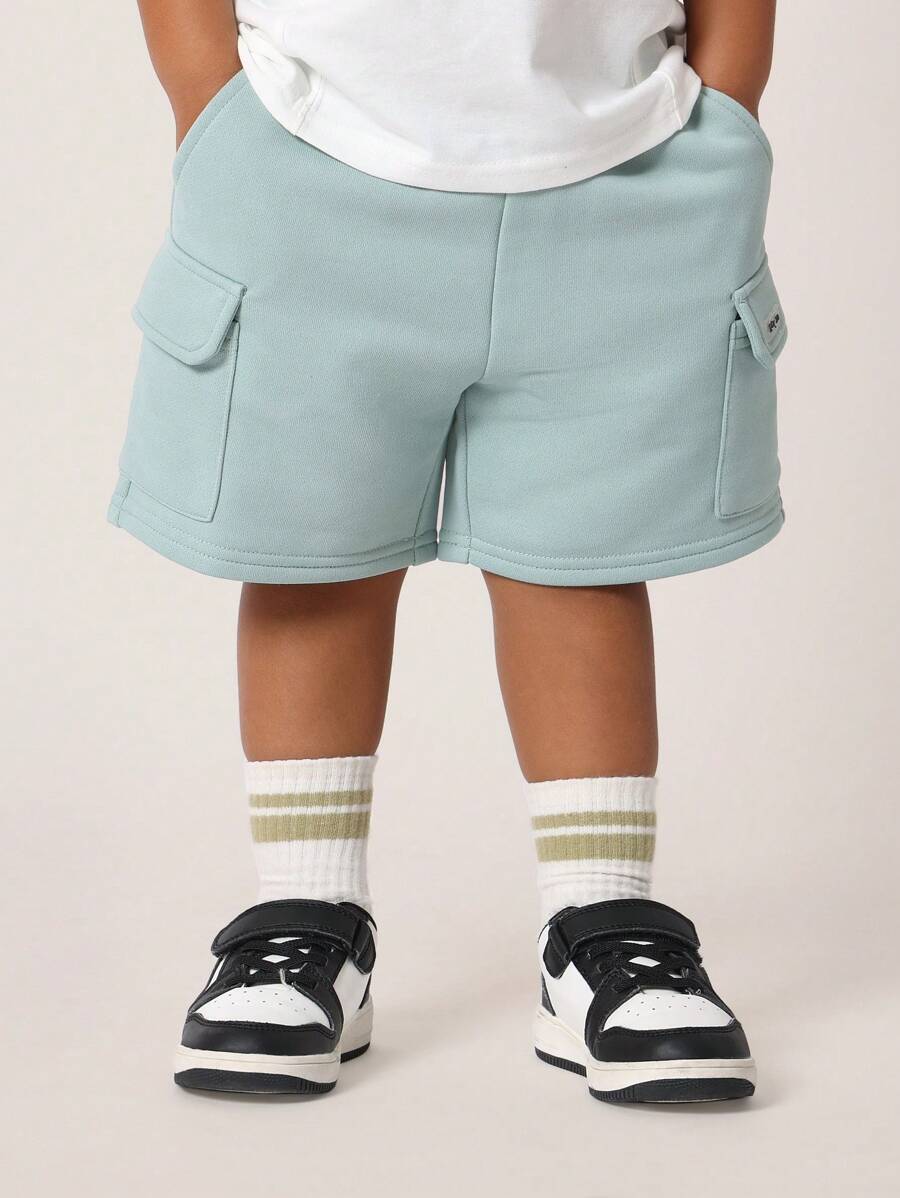 SUMWON 儿童工装短裤户外运动夏季休闲宽松版型幼儿男孩学校娱乐时间侧口袋日常舒适短裤 - 綠色 - 查看 1