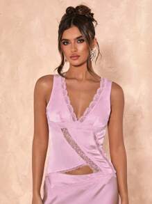 SHEIN BAE 女士纯色蕾丝 V 领时尚吊带背心