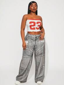 SHEIN SXY Women Plus Size  Spring/Summer Digit Print Bandeau Top,Ibiza,Nashville,Rave,Modest,Chic,