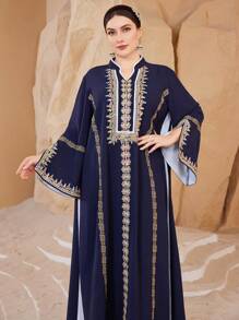 Al Najma Vestido largo con decoración de lentejuelas para mujer talla grande, vestido árabe sencillo y elegante, modesto kaftan