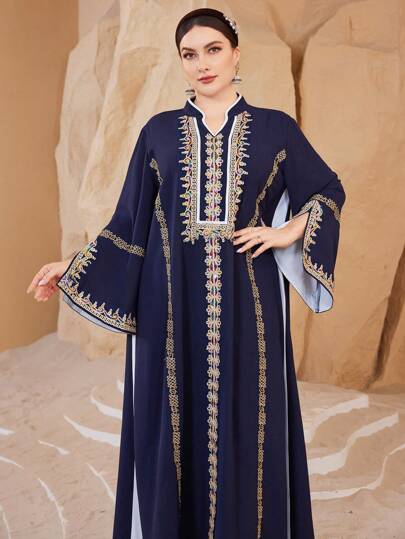 Al Najma Plus Size Women's Long Dress With Sequins Decor, Simple Elegant Arabian Dress, Modest Kaftan