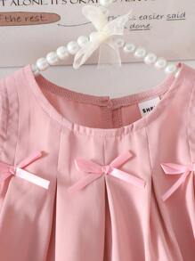 Souflis Souflis 女婴休闲韩版可爱纯色蝴蝶结褶皱无袖梭织连衣裙，夏季 - 粉色 - 查看 5