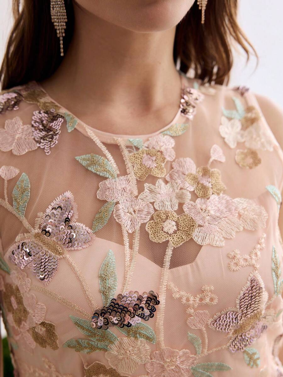 MOTF Soiréza MESH FLORAL EMBROIDERED A-LINE COCKTAIL DRESS - Pink - View 2